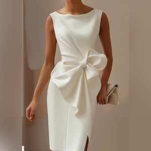 NWT Fehaute White 3D Bow Sleeveless Midi Dress size 2
